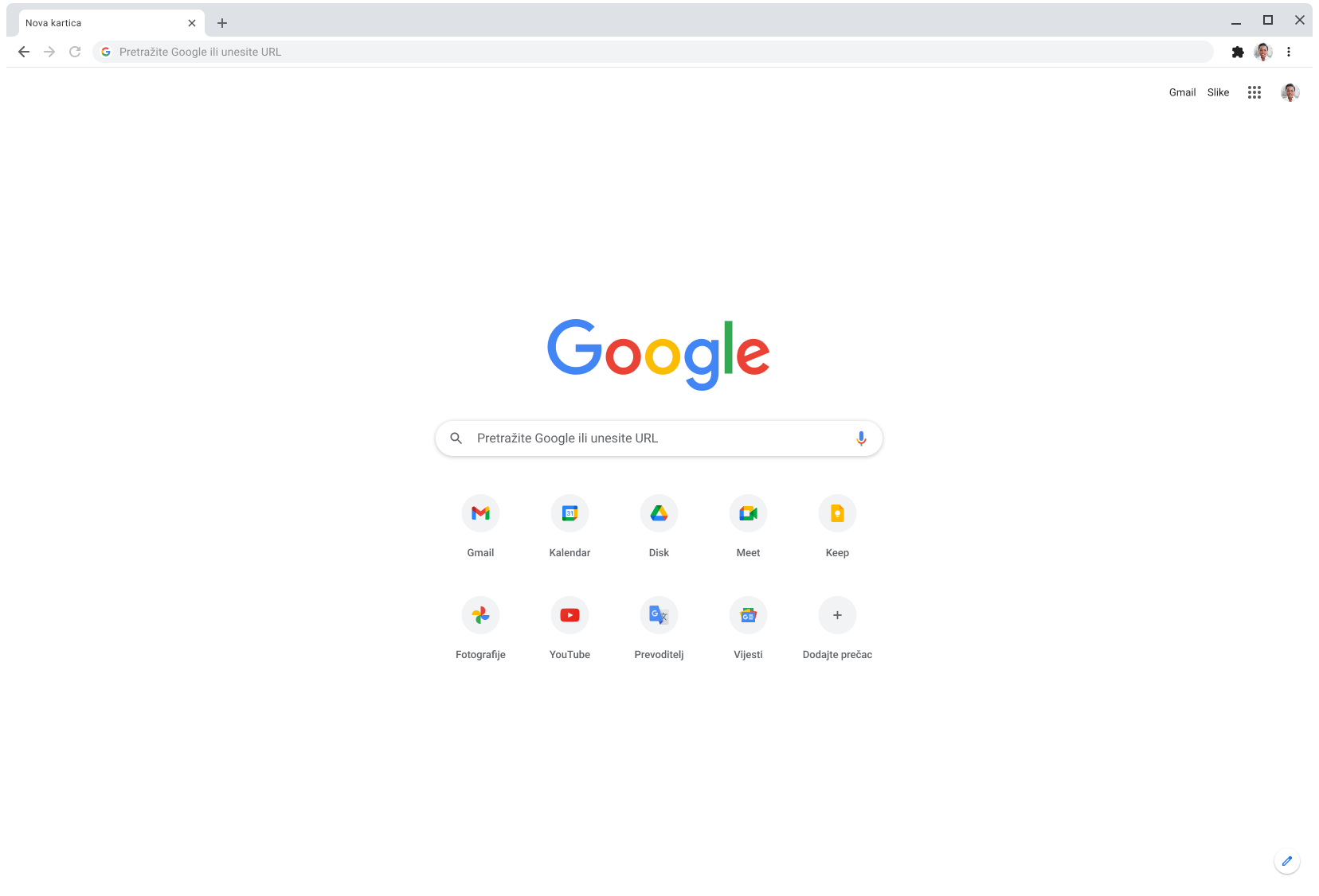 Prozor preglednika Chrome u kojem se prikazuje Google.com.