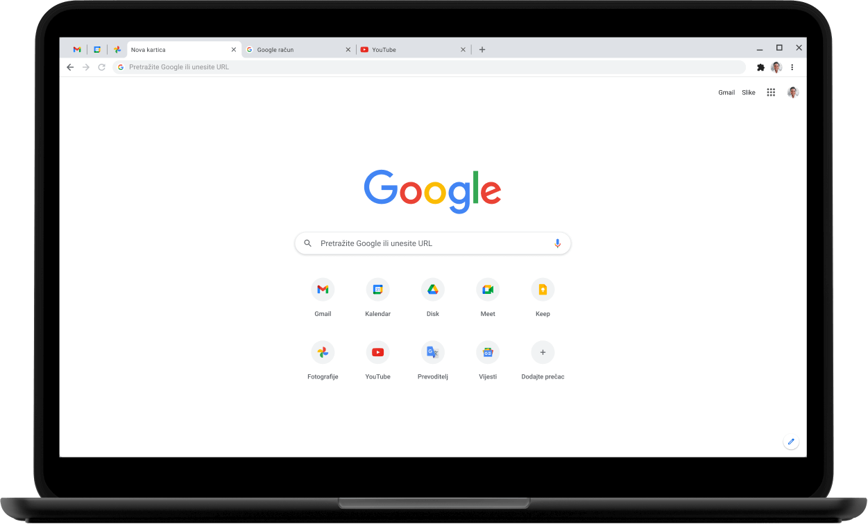 Prijenosno računalo Pixelbook Go sa zaslonom na kojem se prikazuje Google.com.