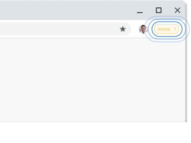 Gornji desni kut prozora preglednika Chrome u kojem se ističe poruka o ažuriranju.