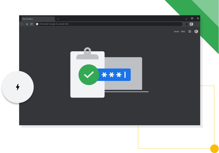 Prozor preglednika Chrome u tamnom načinu rada, s prikazom Googleove ikone produktivnosti.
