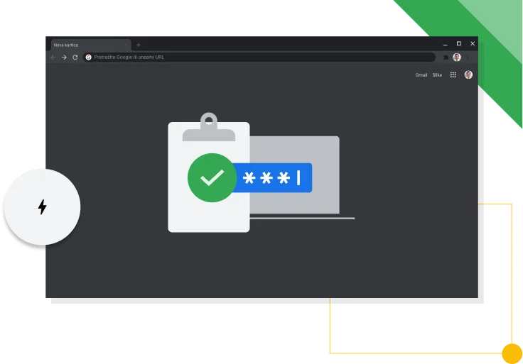 Prozor preglednika Chrome u tamnom načinu rada, s prikazom Googleove ikone produktivnosti.