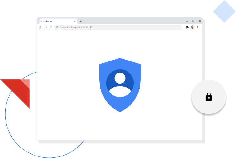 Prozor preglednika Chrome u kojem se prikazuje Googleova ikona privatnosti.