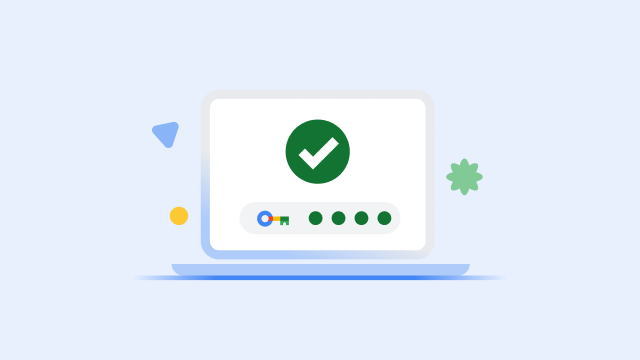 Zaslon prijenosnog računala koji prikazuje veliku zelenu kvačicu i dovršenu traku napretka za sigurnosni ključ.