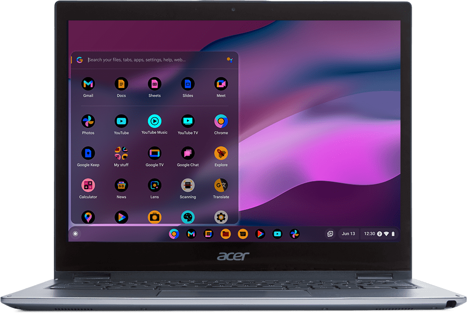 Toggling the high contrast displays the same Chromebook with inverted colors.