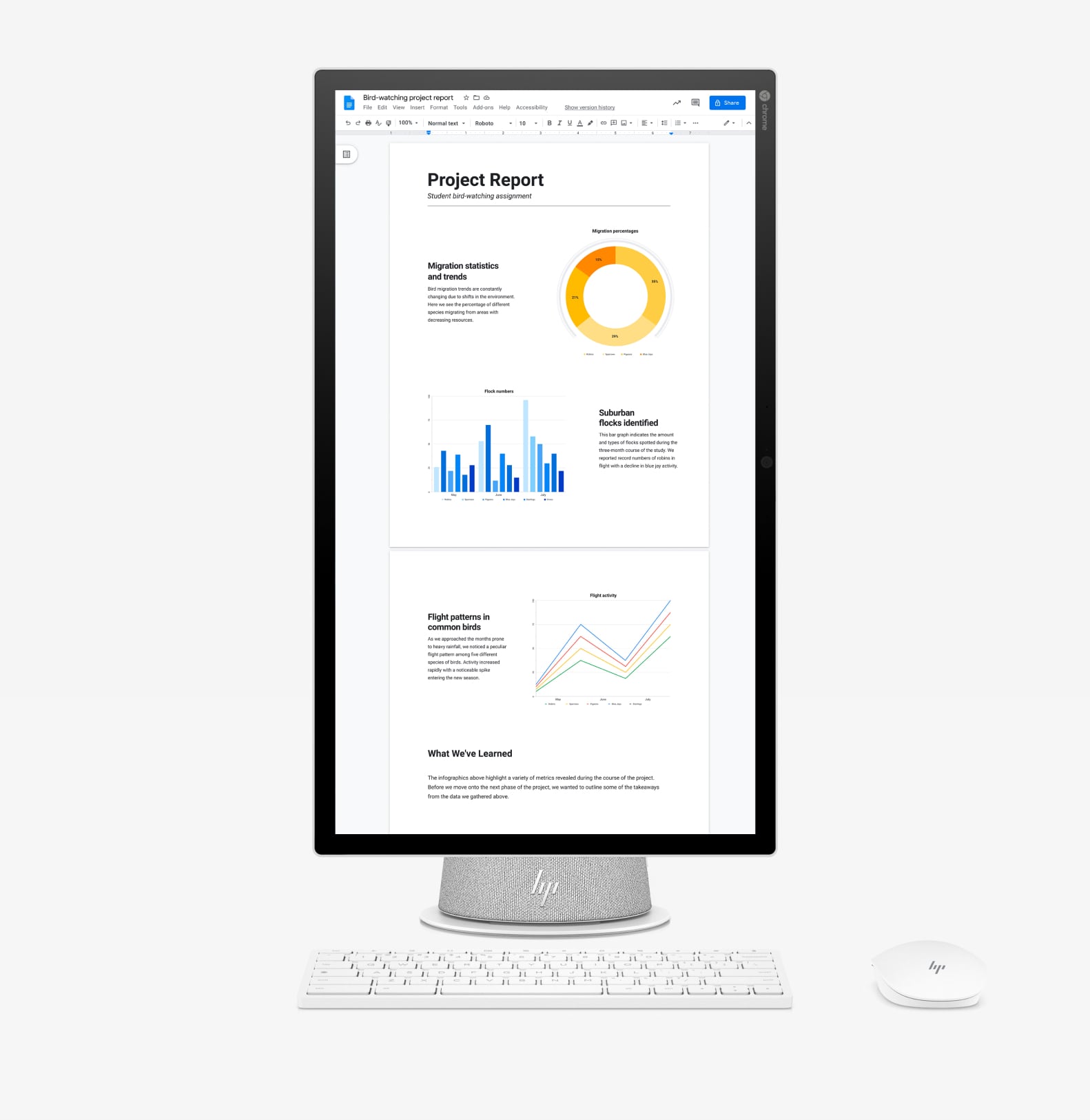 An HP Chromebase with it's display in vertical mode.