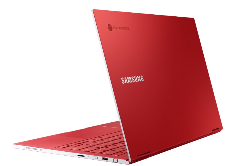 Samsung Galaxy Chromebook side red version.